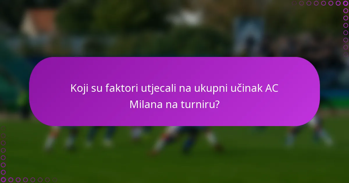 Koji su faktori utjecali na ukupni učinak AC Milana na turniru?